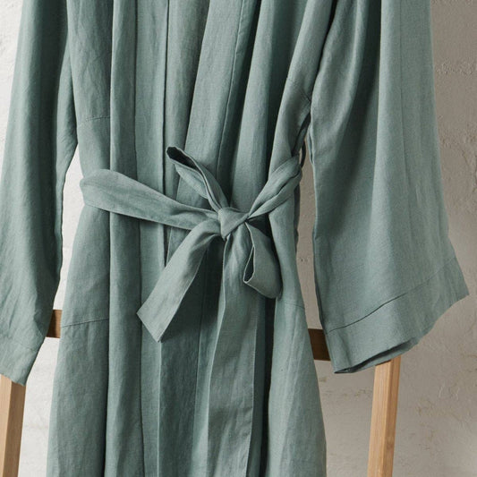 Linen Bathrobe - Sage Green