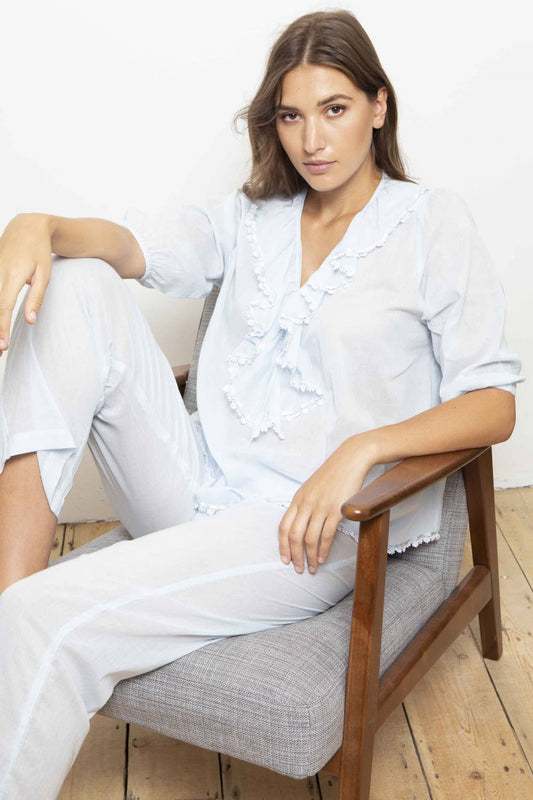 Toni 100% Cotton Voile 3/4 Sleeve Ruffle PJ Set