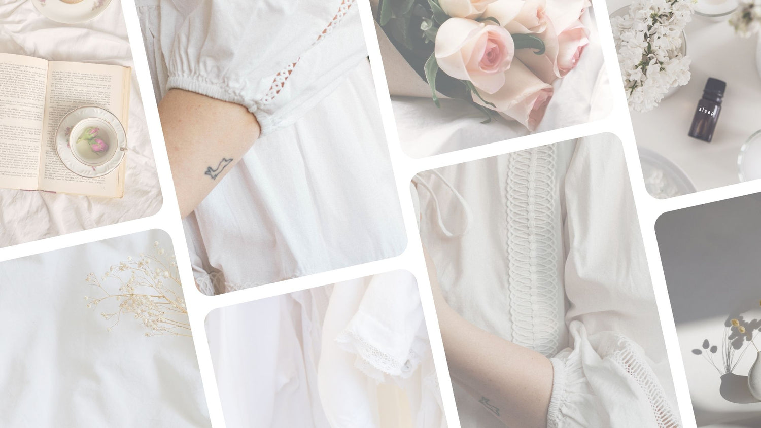 Collage of white cotton sleepwear