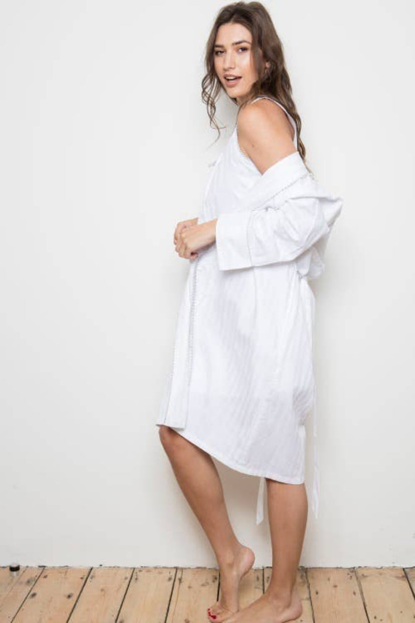 woman in white nightdress & Robe