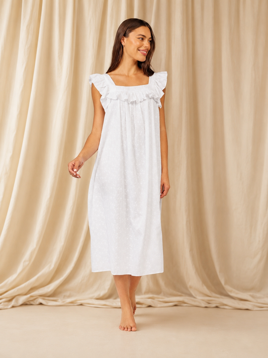 woman in white frilly nightdress