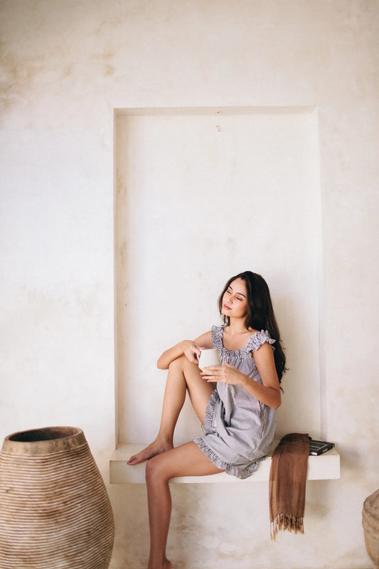 Cute Pinstripe short and top PJ set in Navy & White