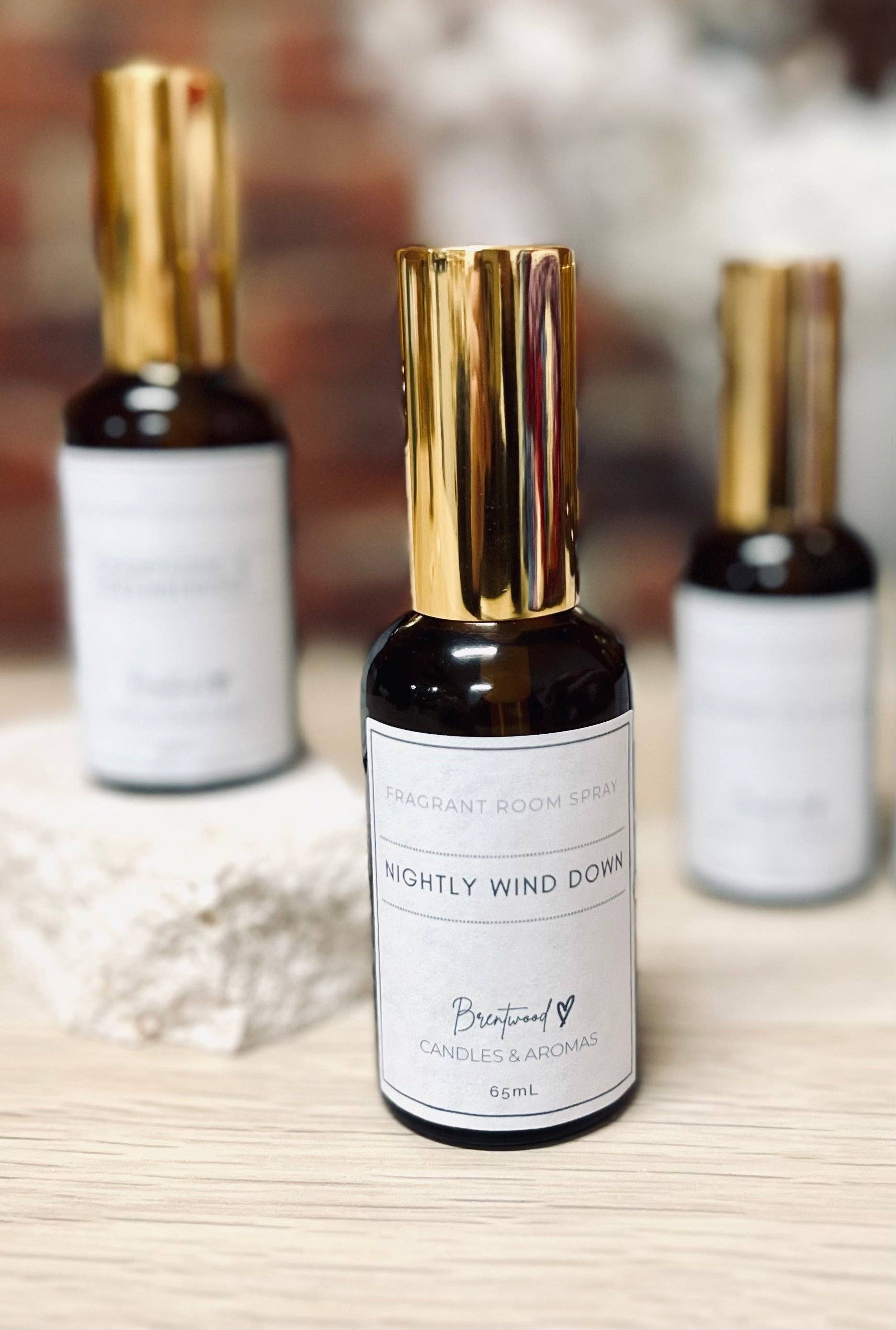 Bottle of room Spray with gold lid and White label